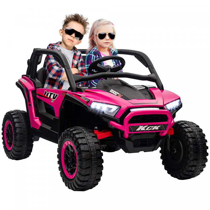 Qaba 24v 7ah Ride On Truck, 2 Seater 4wd Battery Powered Ride-On Electric Car For Kids With 4 Spring Suspension Wheels, Remote Control, 3 Speed, Led Lights, Mp3 Player, Horn, Music, Pink