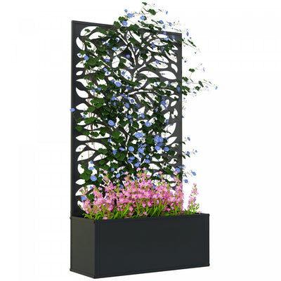 Outsunny Raised Garden Bed with Privacy Panel, Metal Planter Box