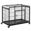 Pawhut Folding Heavy Duty Dog Crate Heavy Duty Cage For Medium Sized Dogs With Double Doors, Lockable Wheels Tray, 37\" X 23\" X 27\"