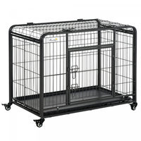 Pawhut Folding Heavy Duty Dog Crate Heavy Duty Cage For Medium Sized Dogs With Double Doors, Lockabl