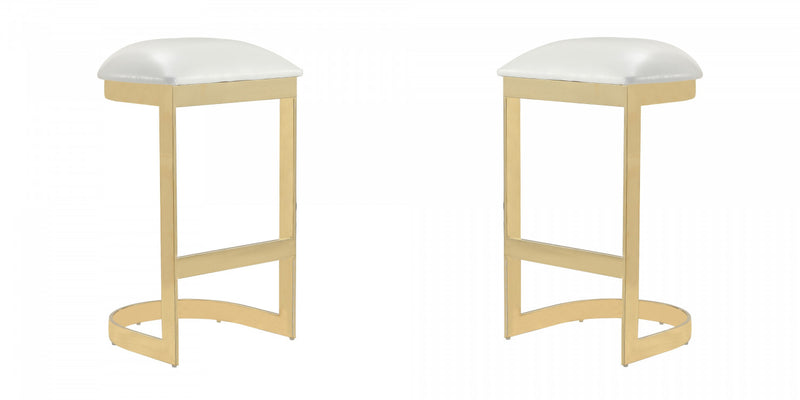 Aura Modern Metal Upholstered Barstool in White - Set of 2 Bar Stool