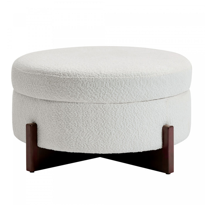 Sophia Round Storage Ottoman Coffee Table with Tufted Upholstery - White
