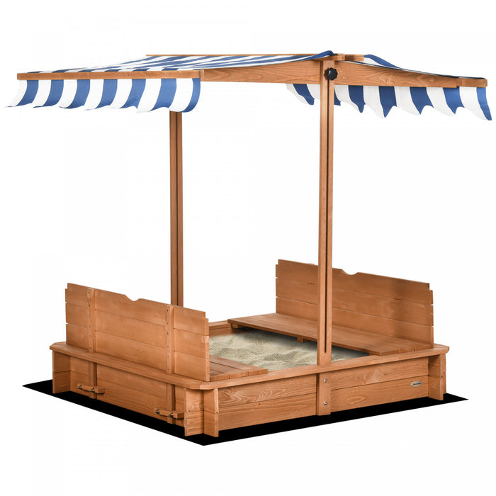 Kids Wooden Sandbox With Lid Outdoor Backyard Playset Children Sand Play Station W/adjustable Cover & Convertible Bench For 3-7 Years Old