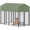 PawHut Outdoor Dog Kennel, Run, Large Wire Steel Fence, Lockable Pet Playpen Enclosure, with Water-, UV-Resistant Canopy Top, Door, Rotating Bowl Holders, 8ft x 4ft x 6ft, Green