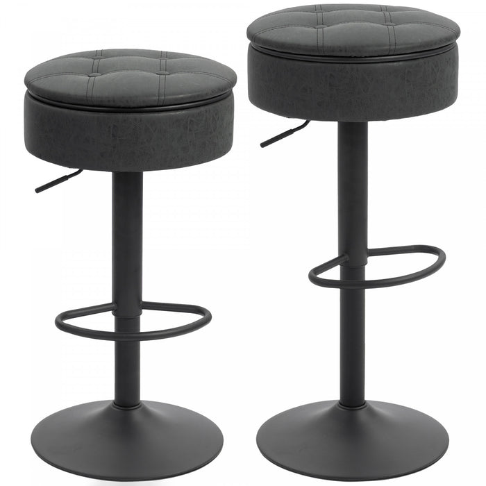 HOMCOM Bar Stools Set of 2, Swivel Barstools with Storage, Footrest, Black