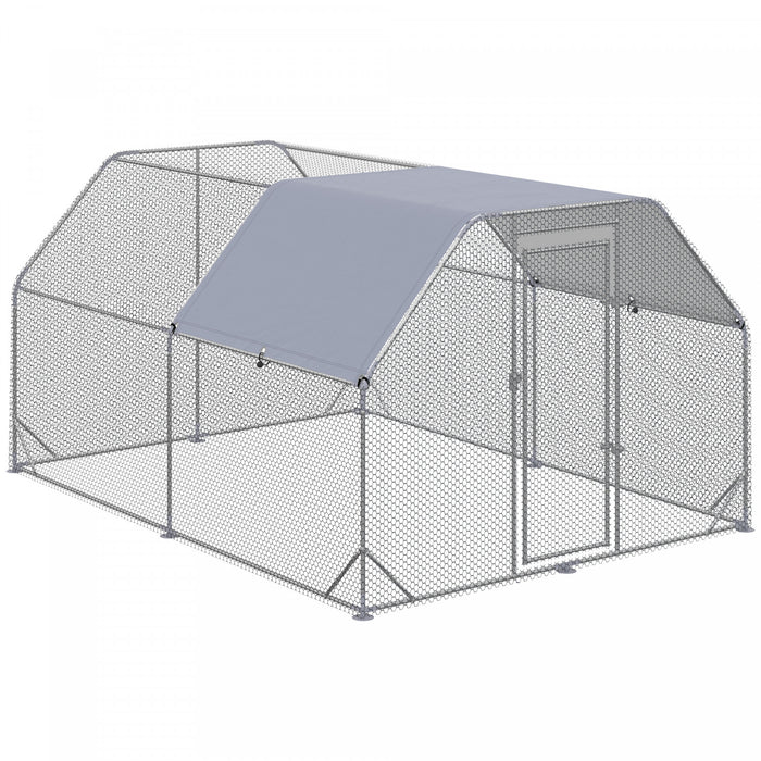 Pawhut Galvanized Large Metal Chicken Coop Cage Walk-in Enclosure Poultry Hen Run House Playpen Rabbit Hutch With Cover For Outdoor Backyard 9.2' X 12.5' X 6.5' Silver