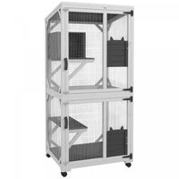 Pawhut Outdoor Cat House, Large Catio Wooden Kitten Enclosure Elevated Design, With Wheels, Resting 