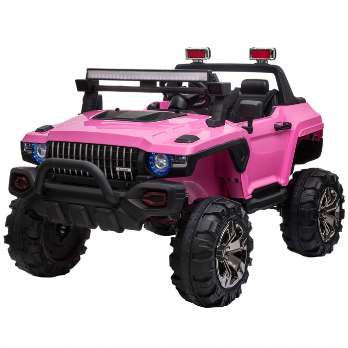 Aosom Kids Ride-on Car 12v Rc 2-seater Police Truck Electric Car For Kids With Full LED Lights, Mp3, Parental Remote Control (pink)