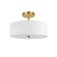 Dainolite Everly 3 Light Semi-flush Mount Aged Brass White Shade Lamp
