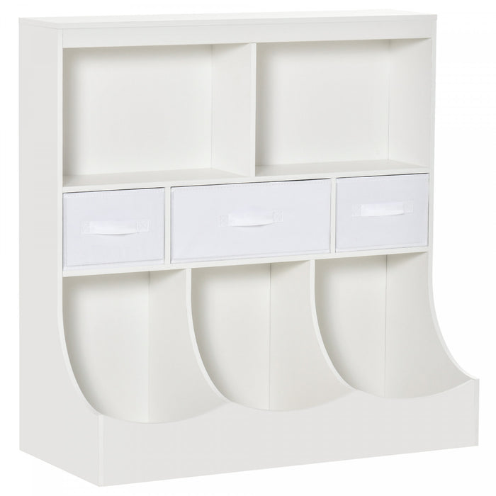 Homcom Kids Bookcase Toddler Toy Storage Organizer, Kid’s Bin Storage Unit Children Display Shelf Wardrobe For Toys Clothes Books Bedroom With Drawers, White