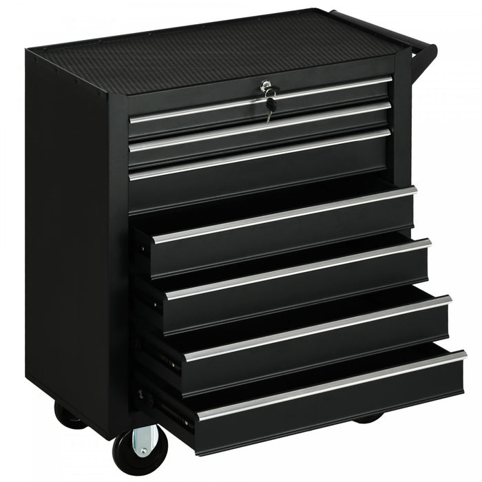 Homcom 7 Drawer Tool Chest Mobile Lockable Toolbox With Handle And Wheels