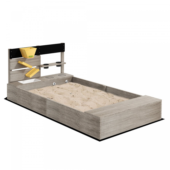 Kids Sandbox With Liner, Outdoor Wooden Sandpit Children Play Station With Kitchen Design, Sink, Planting Boxes For Garden, Backyard, 3-7 Years Olds, 61\" X 31.5\" X 24\"