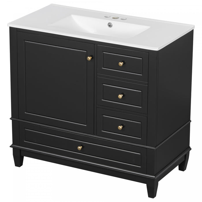 Fanny 36\" Bathroom Vanity with Ceramic Sink and Soft-Close Hinges, Black