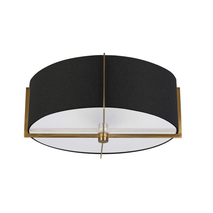 Dainolite Preston 3 Light Semi-flush Mount Aged Brass Black Shade Lamp