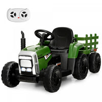 Costway 12v Kids Ride On Tractor With Trailer Ground Loader W/ Rc & Lights Dark Green