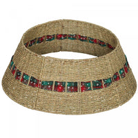 HOMCOM 28 inch Rustic Christmas Tree Collar, Rattan Tree Base Cover Natural