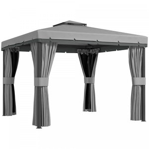 Outsunny 10' X 10' 2-tier Patio Gazebo With Mesh Sidewalls, Light Grey