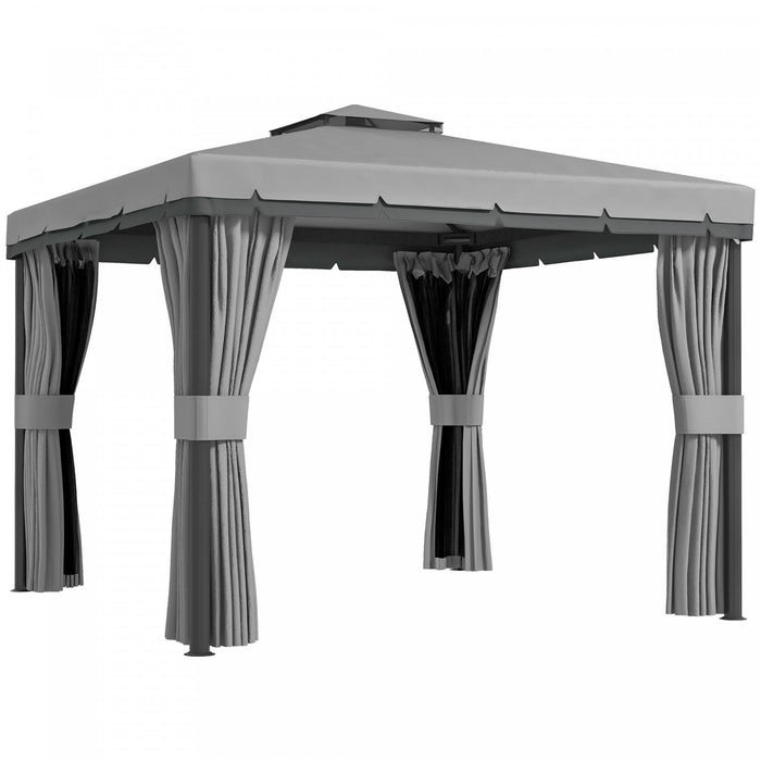 Outsunny 10' X 10' 2-tier Patio Gazebo With Mesh Sidewalls, Light Grey