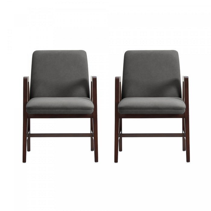 Stella Modern Velvet Wood Armchair in Graphite - Set of 2
