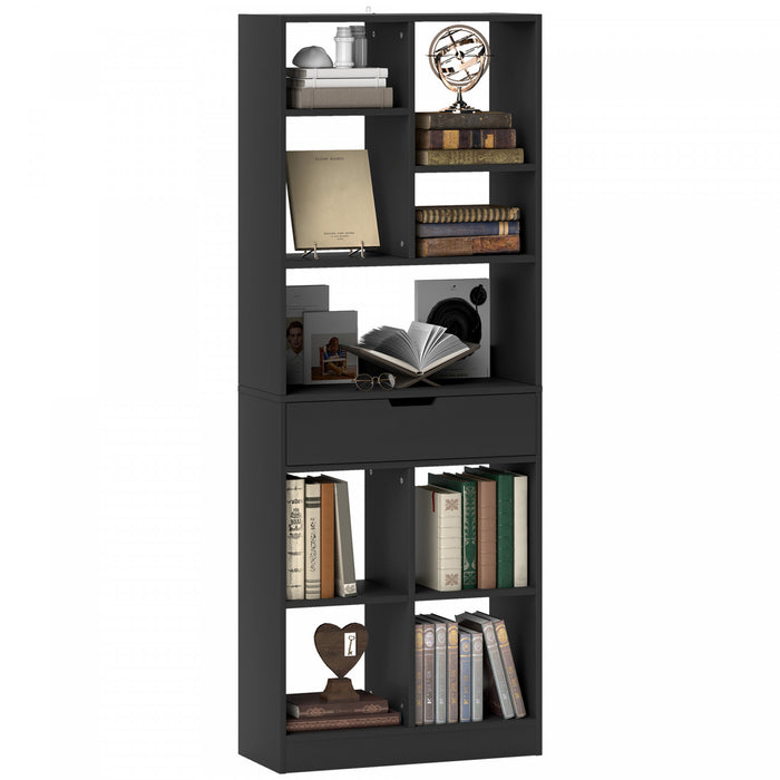 HOMCOM Tall Bookshelf with Drawer for Home Office, Black