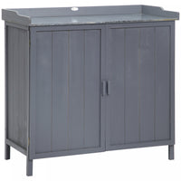 Outsunny Garden Storage Cabinet, Outdoor Potting Bench Table, Grey