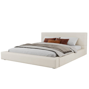 Connor Upholstered Platform Bed with Linen Headboard and Footboard,King Size,Beige King Bed