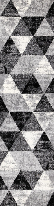 Covington Black White Grey Distressed Geometric Triangle Rug, 2'0\" x 7'7\" Indoor Area Rug