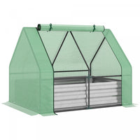 Outsunny Greenhouse With Raised Garden Bed, Steel Outdoor Planter Box With Plastic Cover, Roll Up Do