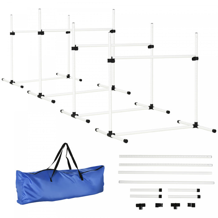 Pawhut 39\"L Dog Agility Training Equipment for Large Medium Small Dog, 4 PCS Adjustable Height Hurdles for Agility Training, Obstacle Course Starter Kit, 4.5KG Net Wight, White