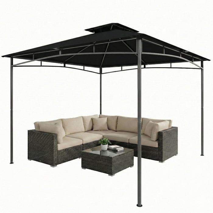 Outsunny 10' x 10' Gazebo, Soft Top Garden Gazebo with 2-Tier Roof, Black