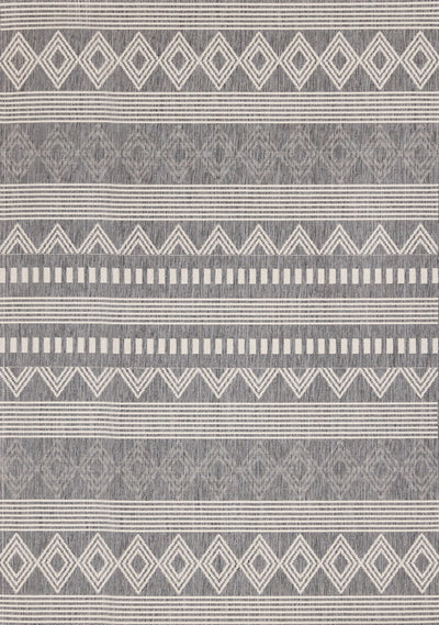 Jackson Grey White Patterned Rows Rug, 6'7" x 9'6" Outdoor Area Rug | Tapis Jackson gris blanc a motifs en rangees, 6'7" x 9'6"