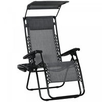 Outsunny Foldable Lounge Chair With Canopy Shade, Side Tray, Cup Holder