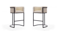Cosmopolitan Mid-Century Modern Metal Upholstered Barstool in Cream - Set of 2 Bar Stool 