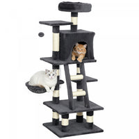 PawHut Cat Tree, Cat Tower for Indoor Cats with Sisal Scratching Post, Cat Condo, Hammock, Bed, Ladder, Platforms, Toy Balls for Kittens, Dark Grey