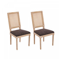 Oliver Solid Wood Rubberwood Dining Chair Set of 2 with Upholstered Seat Cane Backrest and Fluted Legs,Brown 