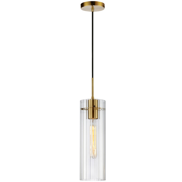 Dainolite Patia 1 Light Pendant Aged Brass Clear Fluted Glass Lamp