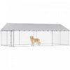 PawHut Large Dog Kennel with Roof and Safety Lockable Latches, Heavy-Duty Galvanized Steel Dog Run Chain Link w/ Waterproof UV-Resistant Cover, 19.7' x 9.8' x 7.1'