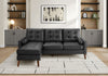 Upholstered Chaise Sofa Lounger, 85\" Wide, Black Leather Look, Walnut Solid Wood Legs Sofa