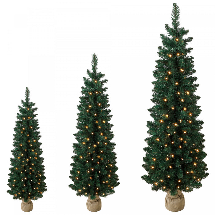 HOMCOM Artificial Pencil Christmas Tree Set of 3, PVC Tips, 3/4/5 ft, Green