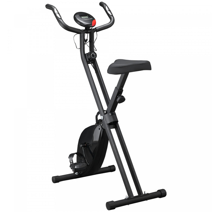 Soozier Folding X Bike Upright Exercise Bike W/ 8-level Resistance Stationary Fitness Bike Cardio Workout Trainer With Lcd And Pulse Monitor, Black
