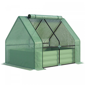Outsunny Greenhouse With Raised Garden Bed, Steel Outdoor Planter Box Green