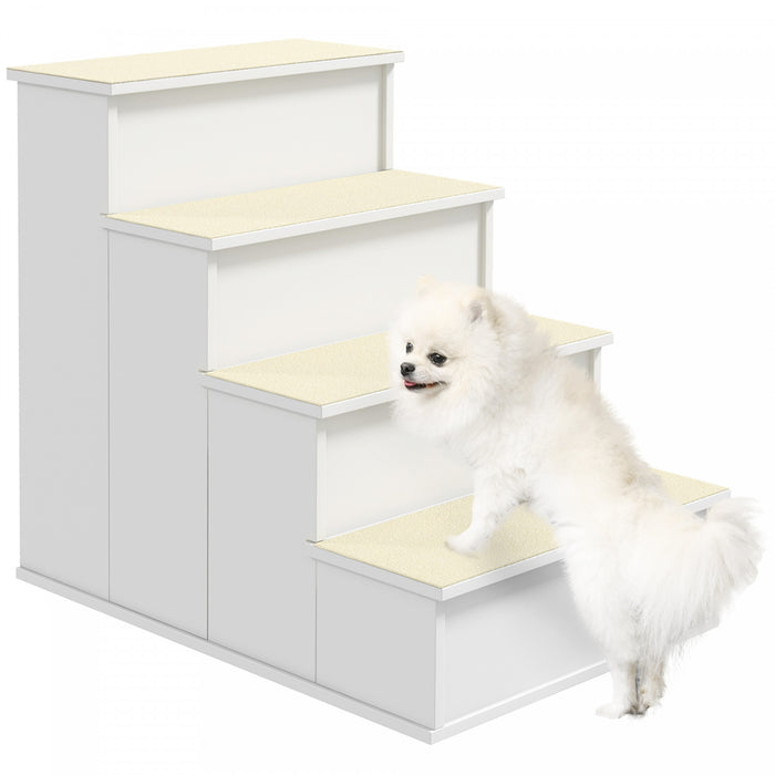 Pawhut Pet Stairs Dog Steps For High Bed, 4 Levels Dog Stairs For Car, Wooden Cat Ladder With Non-slip Carpet, 15.7\" L X 23.2\" W X 21.3\" H, White