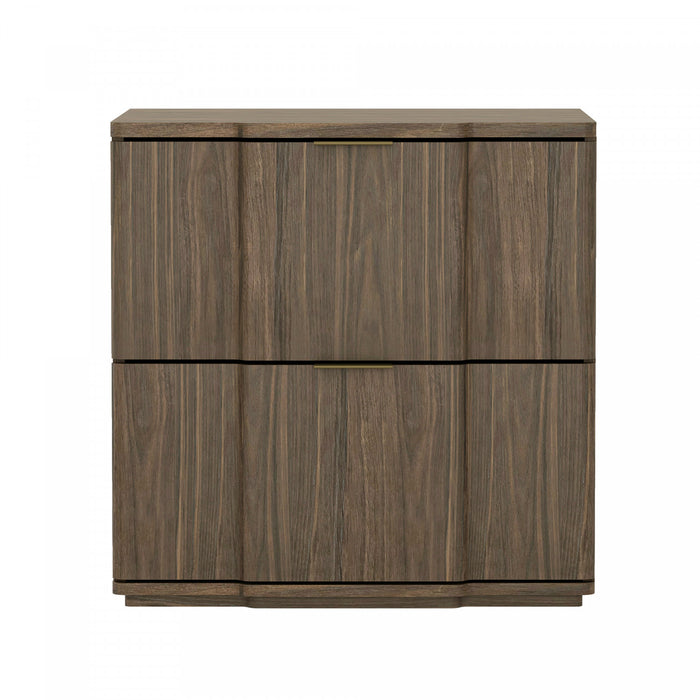 Clive Mid-Century Modern 22\" Nightstand in Walnut and Gold (2-Drawer)