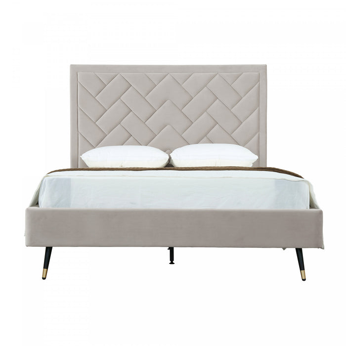 Crosby Modern Upholstered Velvet Queen Bed in Greige