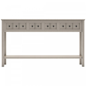 Michael Solid Wood Console Table For Entryway With Storage Drawers And Bottom Shelf - Grey