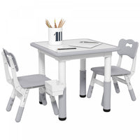 Qaba 3 Pieces Kids Table And Chair Set, Height Adjustable Toddler Table And Chair Set, Activity Tabl