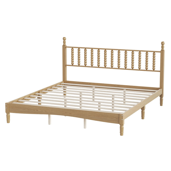 Oliver Retro Wood Platform Bed with Gourd Shaped Headboard and Sturdy Wooden Slat Support,King Size,Natural King Bed