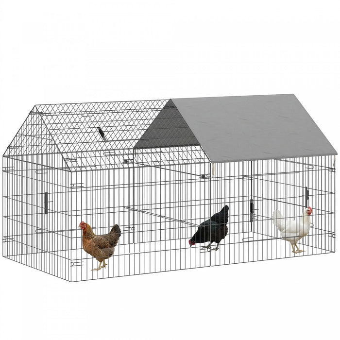 PawHut Metal Chicken Coop, 7' x 3.5' x 3.6' Large Chicken Run with Water-Resistant & Anti-UV Cover, Outdoor Poultry Cage with 4 Doors for 2-3 Hens, Rabbits, Ducks, Geese