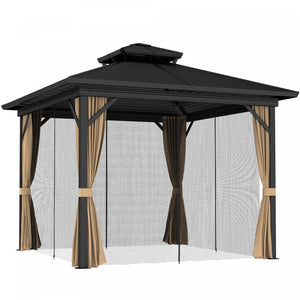 Outsunny 10' X 12' Hardtop Gazebo Outdoor Aluminum Gazebo, Dark Brown