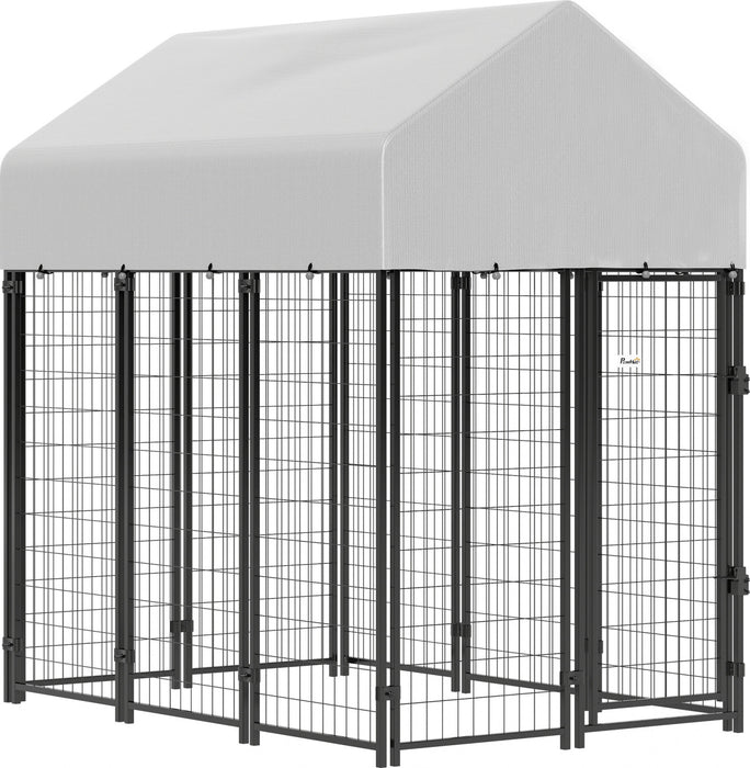 PawHut 6' x 4' x 6' Dog Run Outdoor, Large Outdoor Dog Kennel Welded Wire Steel Fence with UV-Resistant & Waterproof Cover, Secure Lock, Silver
